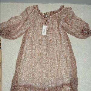 Cleobella Blush Patterned Maxi off the shoulder peasant sleeves dress NWT large